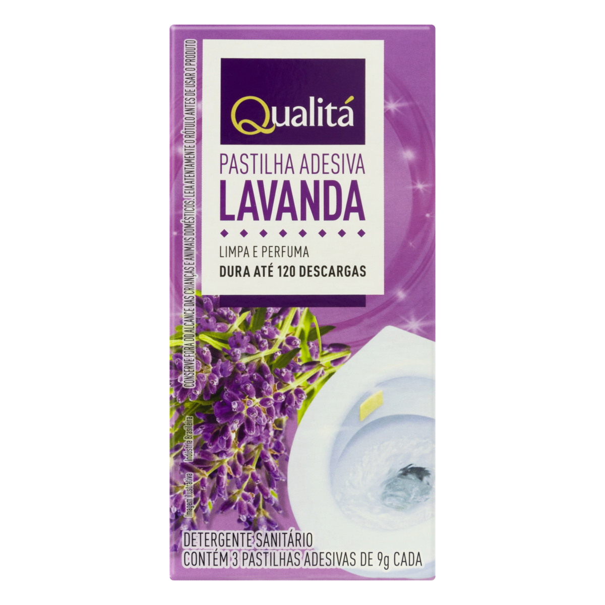 Detergente Sanitário Pastilha Adesiva Lavanda Qualitá 3 Unidades 9g Cada