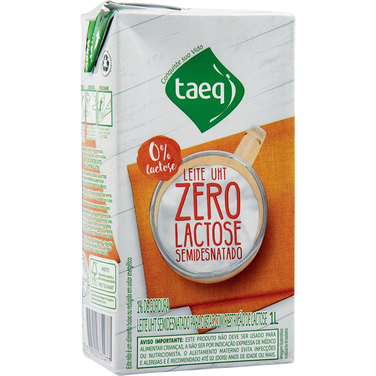 Leite Longa Vida Zero Lactose Semidesnatado TAEQ 1 Litro