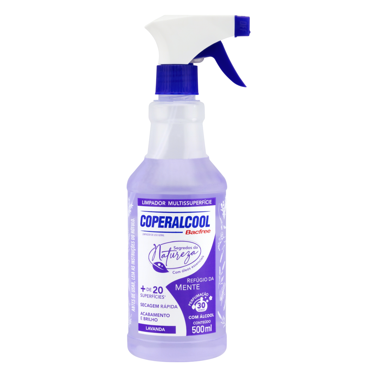 Limpador Líquido Multissuperfícies com Álcool Refúgio da Mente Coperalcool Bacfree Segredos da Natureza Frasco 500ml Borrifador