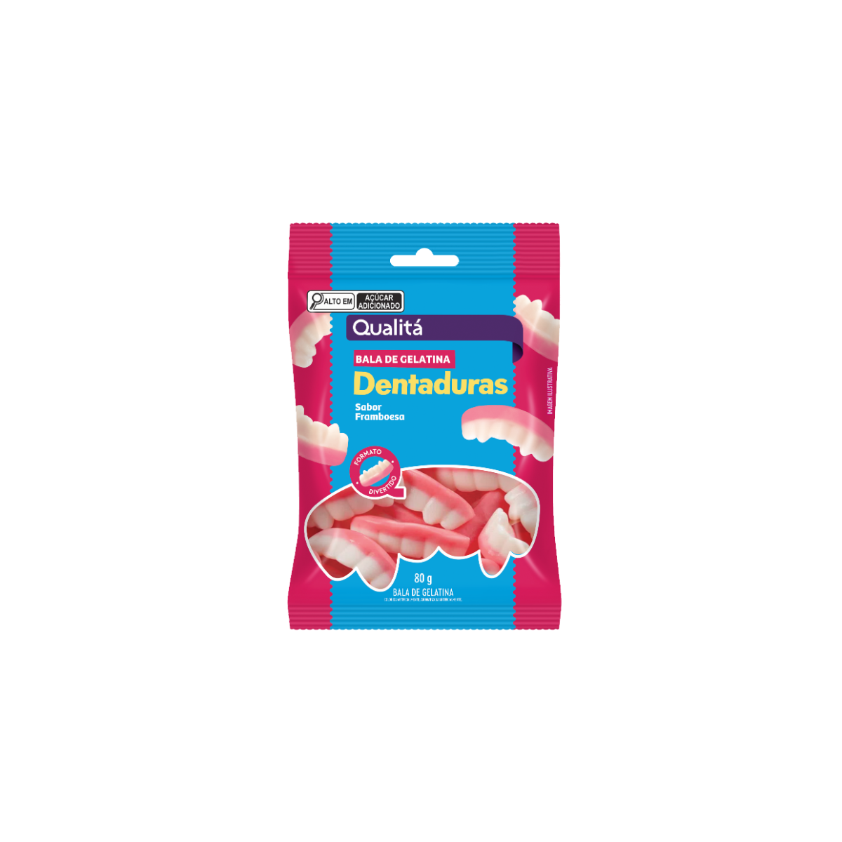 Bala de Gelatina Framboesa Dentes de Vampiro Qualitá Pacote 80g