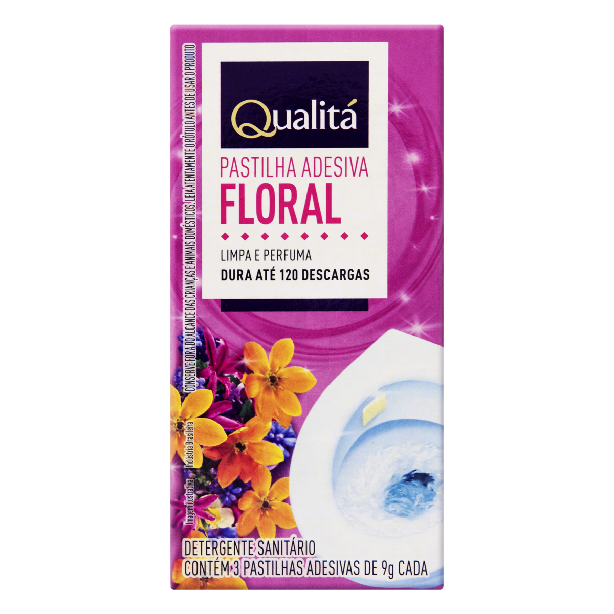 Detergente Sanitário Pastilha Adesiva Floral Qualitá 3 Unidades 9g Cada