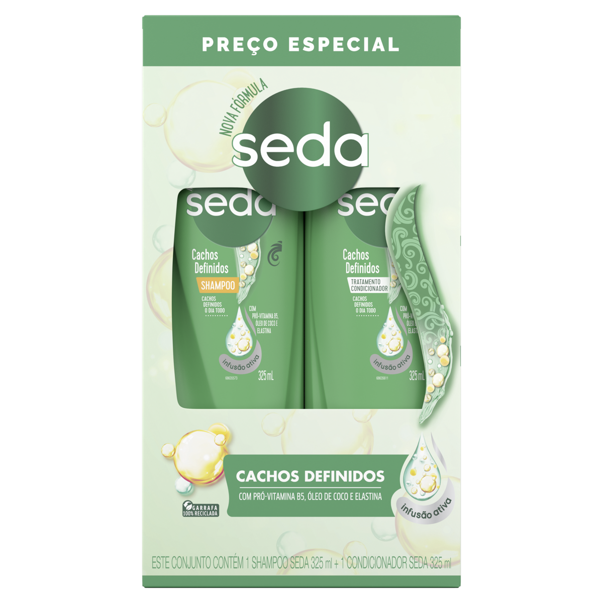 Kit Shampoo + Condicionador Cachos Definidos Seda Cocriações Caixa 325ml Cada Preço Especial