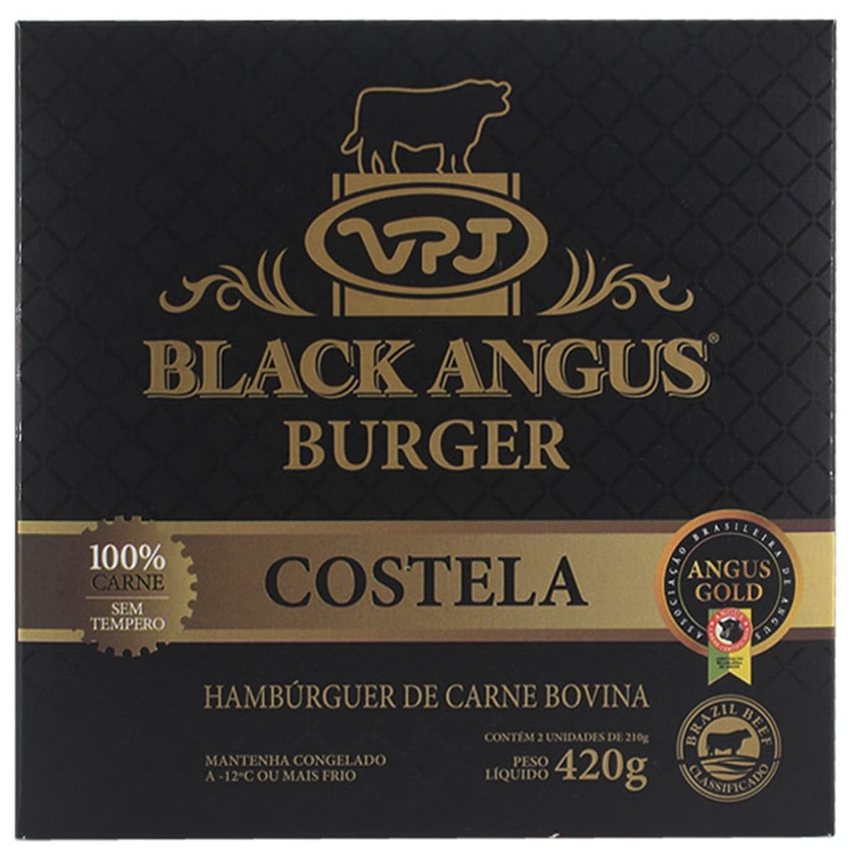 Hambúrguer de Carne Bovina Costela Black Angus VPJ Caixa 420g 2 Unidades