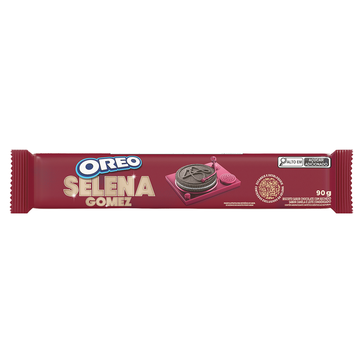 Biscoito Chocolate Recheio Canela e Leite Condensado Selena Gomez Oreo Pacote 90g