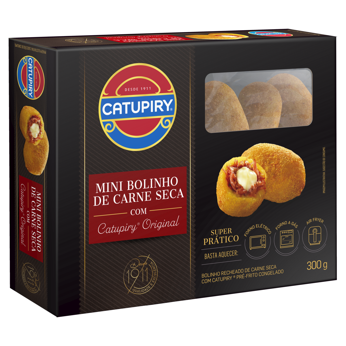 Mini Bolinho Congelado Pré-Frito Recheio Carne-Seca com Catupiry Original Caixa 300g