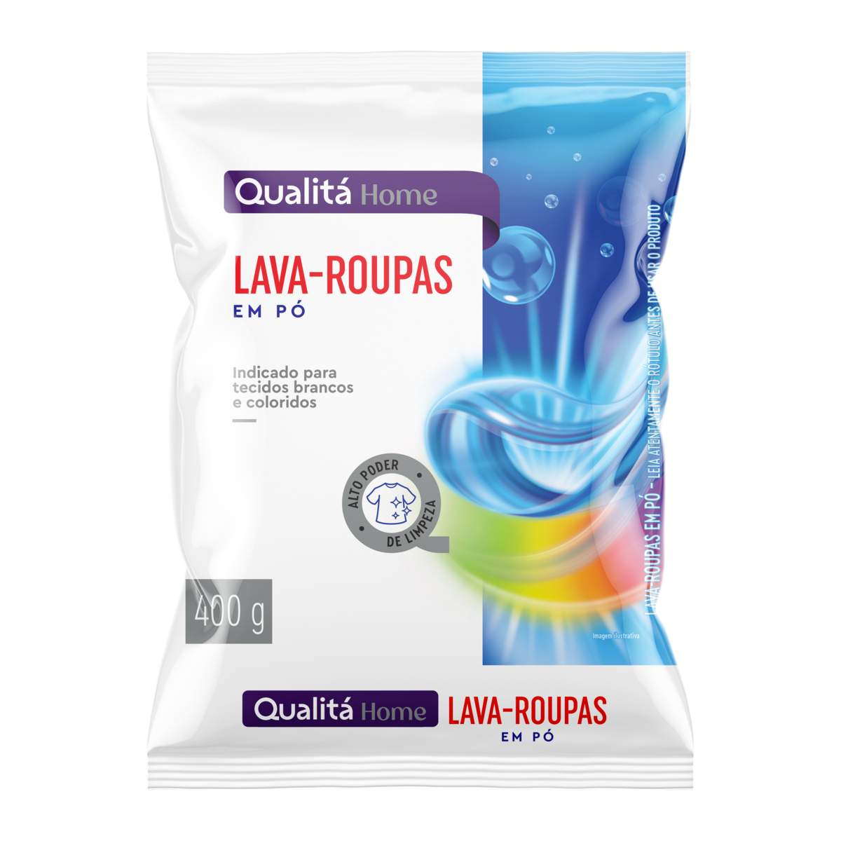Lava-Roupas Pó Roupas Brancas e Coloridas Qualitá Home Caixa 400g