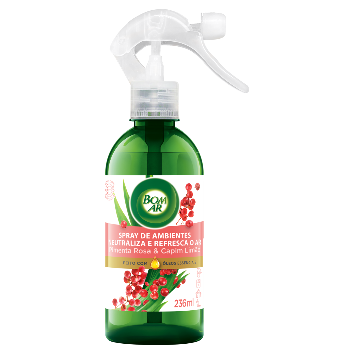 Neutralizador de Odores Pimenta-Rosa e Capim-Limão Bom Ar Frasco 236ml Borrifador