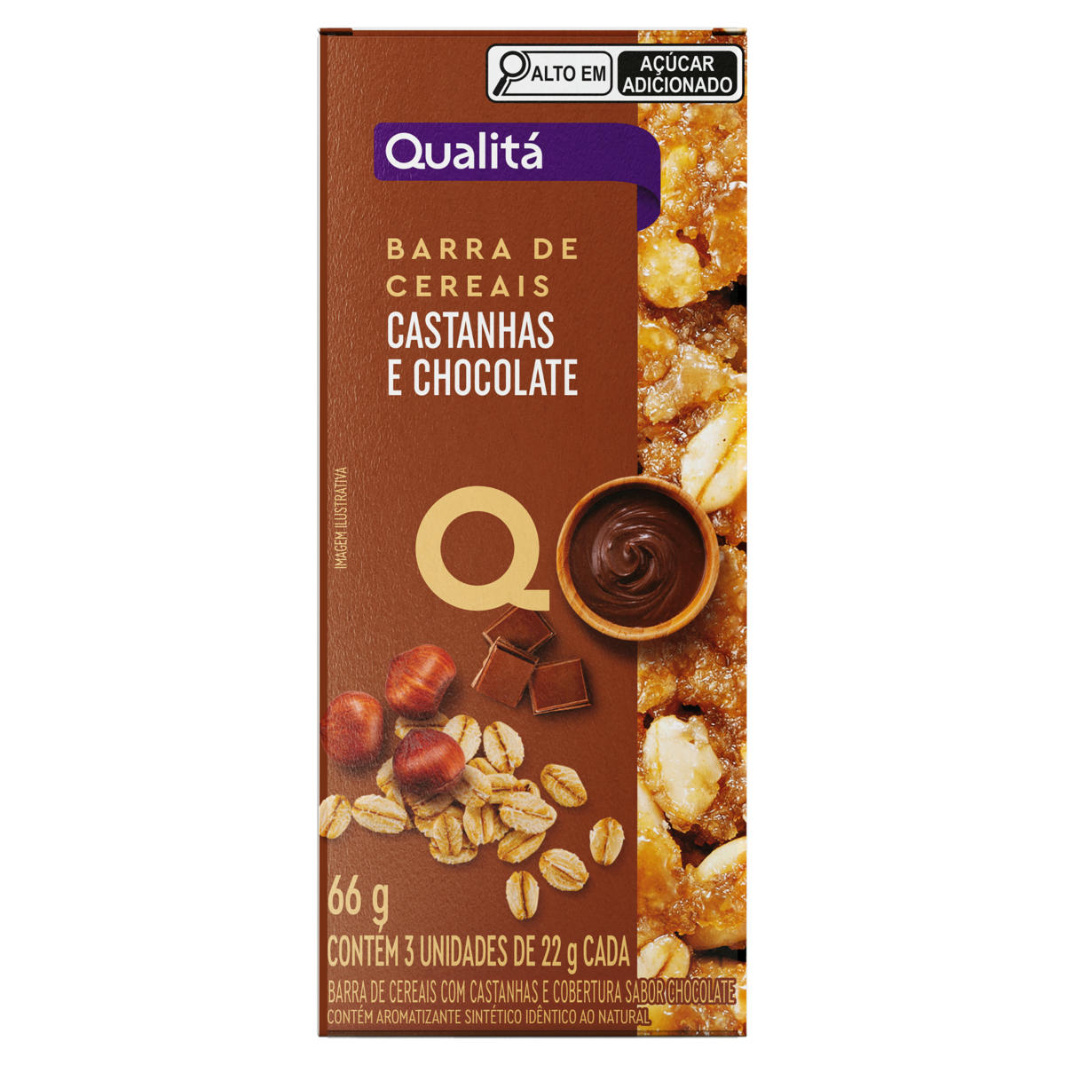 Barra de Cereais QUALITÁ Castanhas e Chocolate 66g