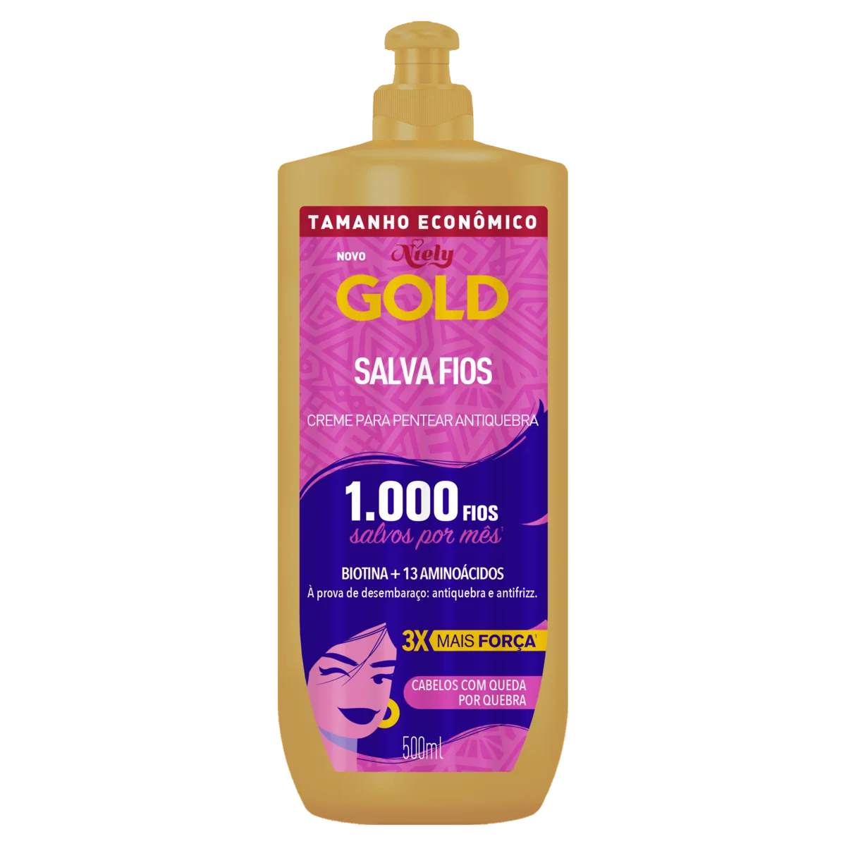 Creme para Pentear Antiquebra Niely Gold Salva Fios Frasco 500ml Tamanho Econômico