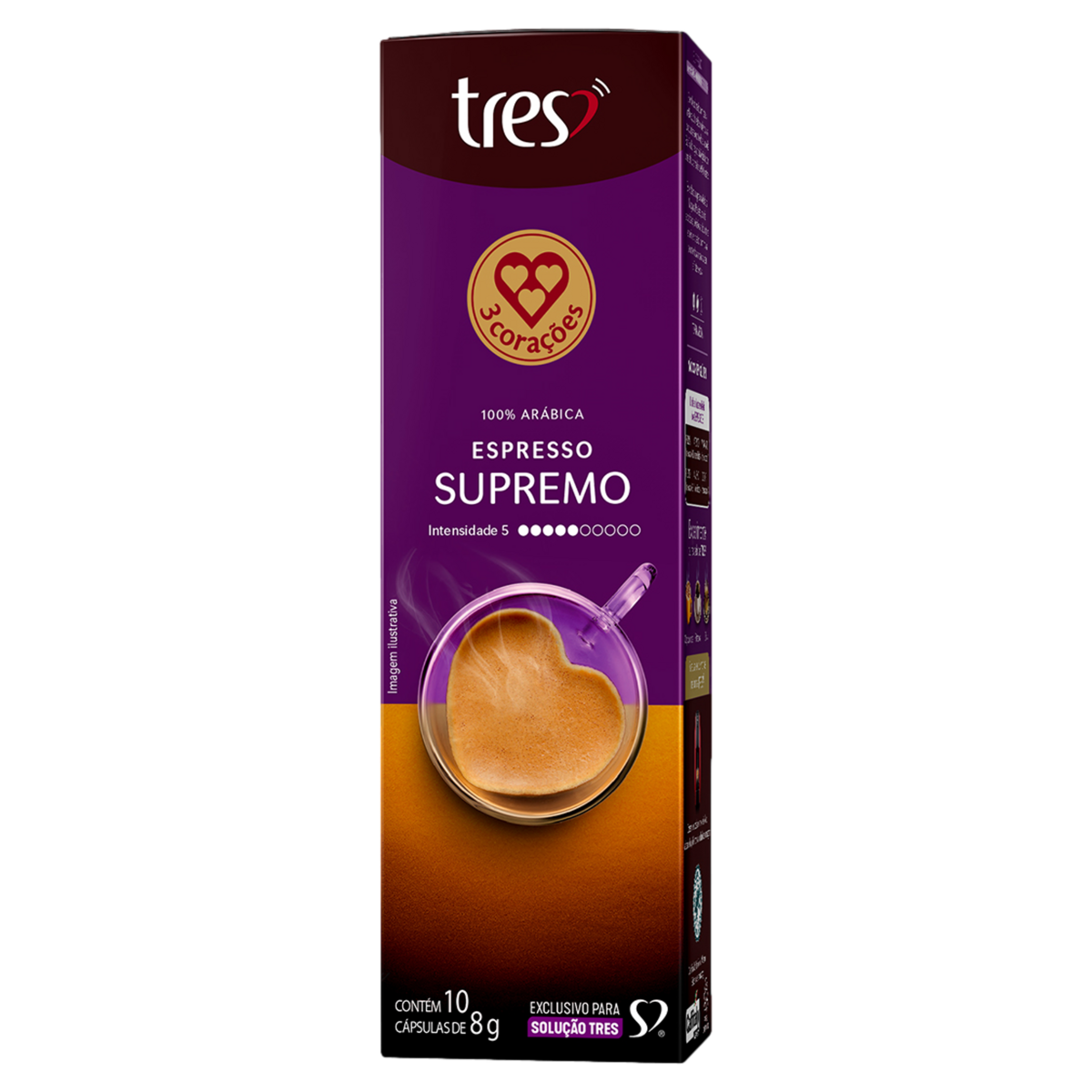 Café em Cápsula Torrado e Moído Espresso Supremo 3 Corações Caixa 10 Unidades 8g Cada