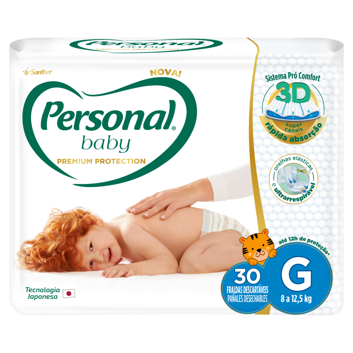 Fralda Descartável Personal Baby Premium Protection G Pacote 30 Unidades