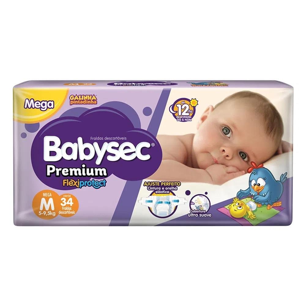 Fralda Descartável Babysec Premium M Megapacote 32 Unidades