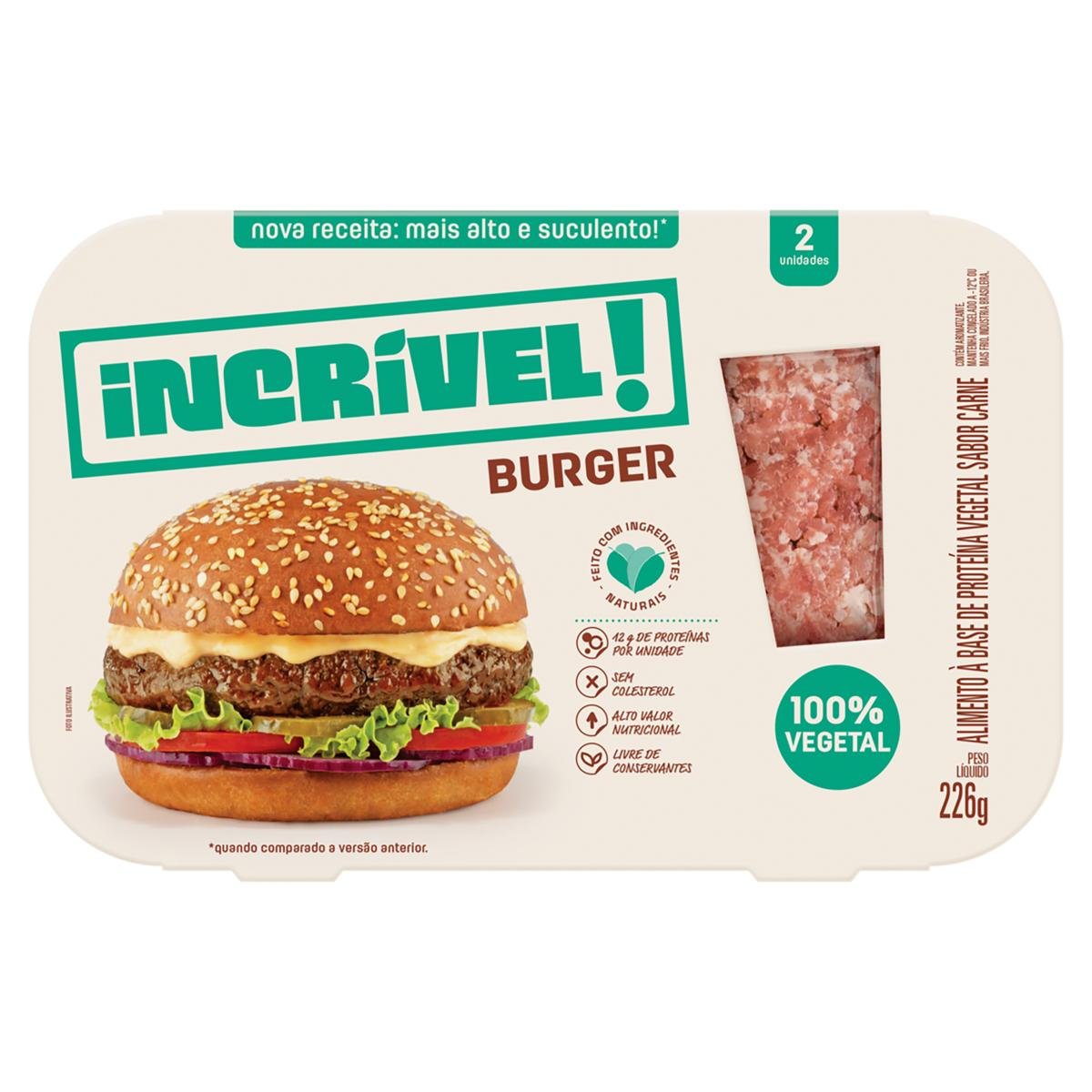 Hambúrguer Vegetal Carne Incrível! Bandeja 226g 2 Unidades