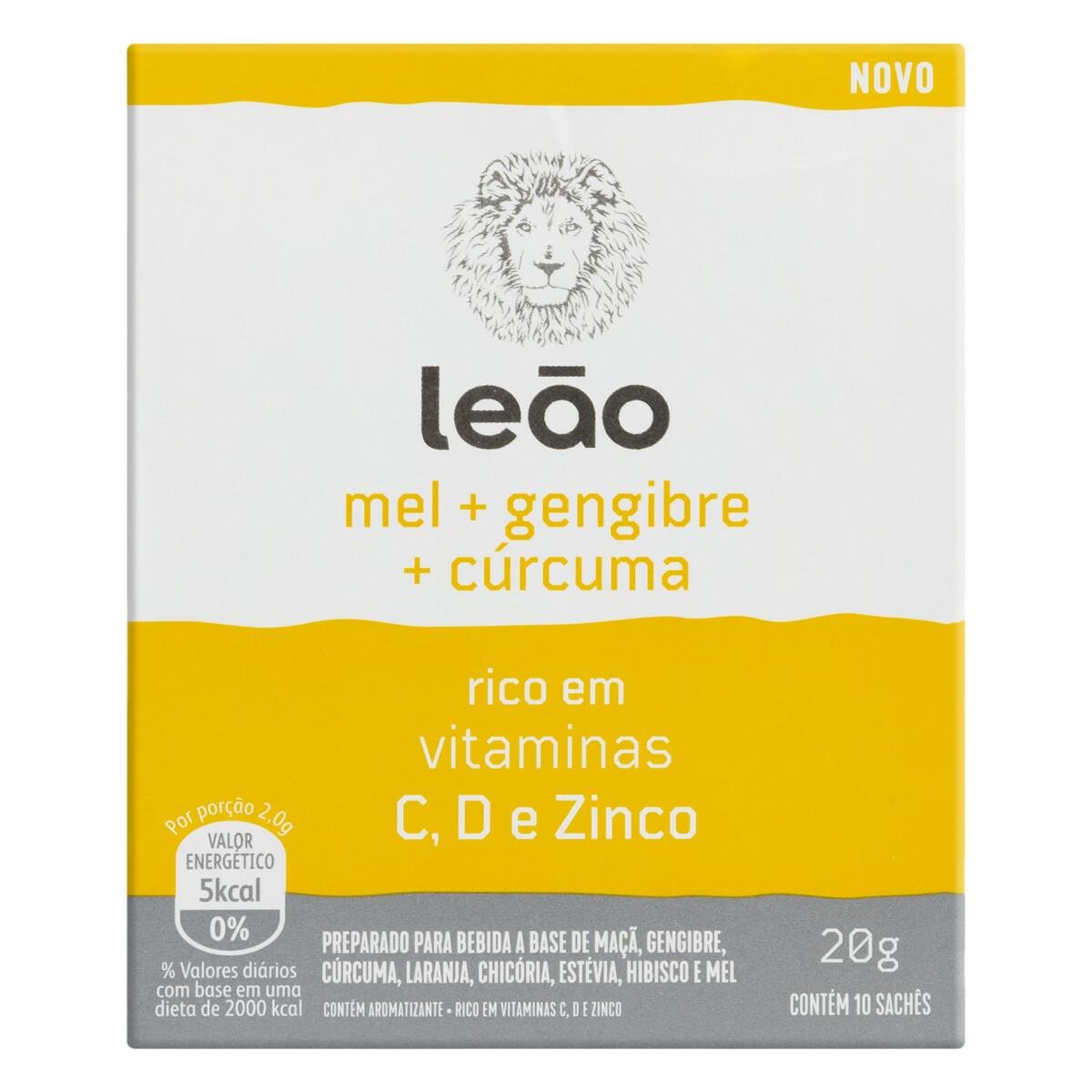 Chá Mel, Gengibre e Cúrcuma Leão Caixa 20g 10 Unidades