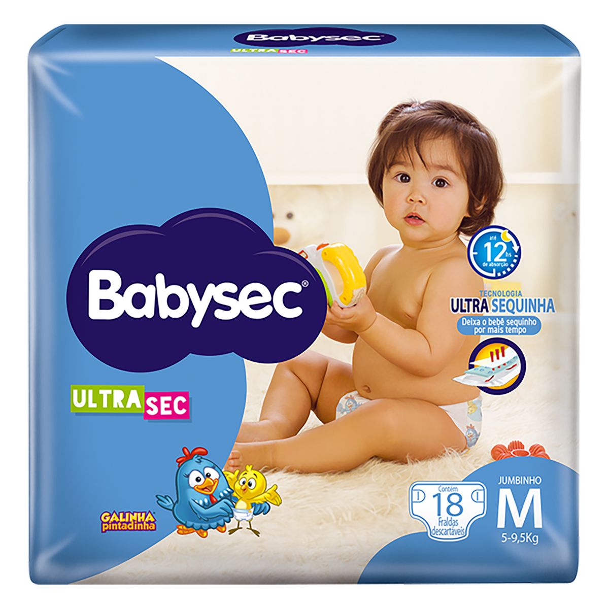 Fralda BABYSEC Galinha Pintadinha Ultra Tamanho M Pacote com 18 Unidades