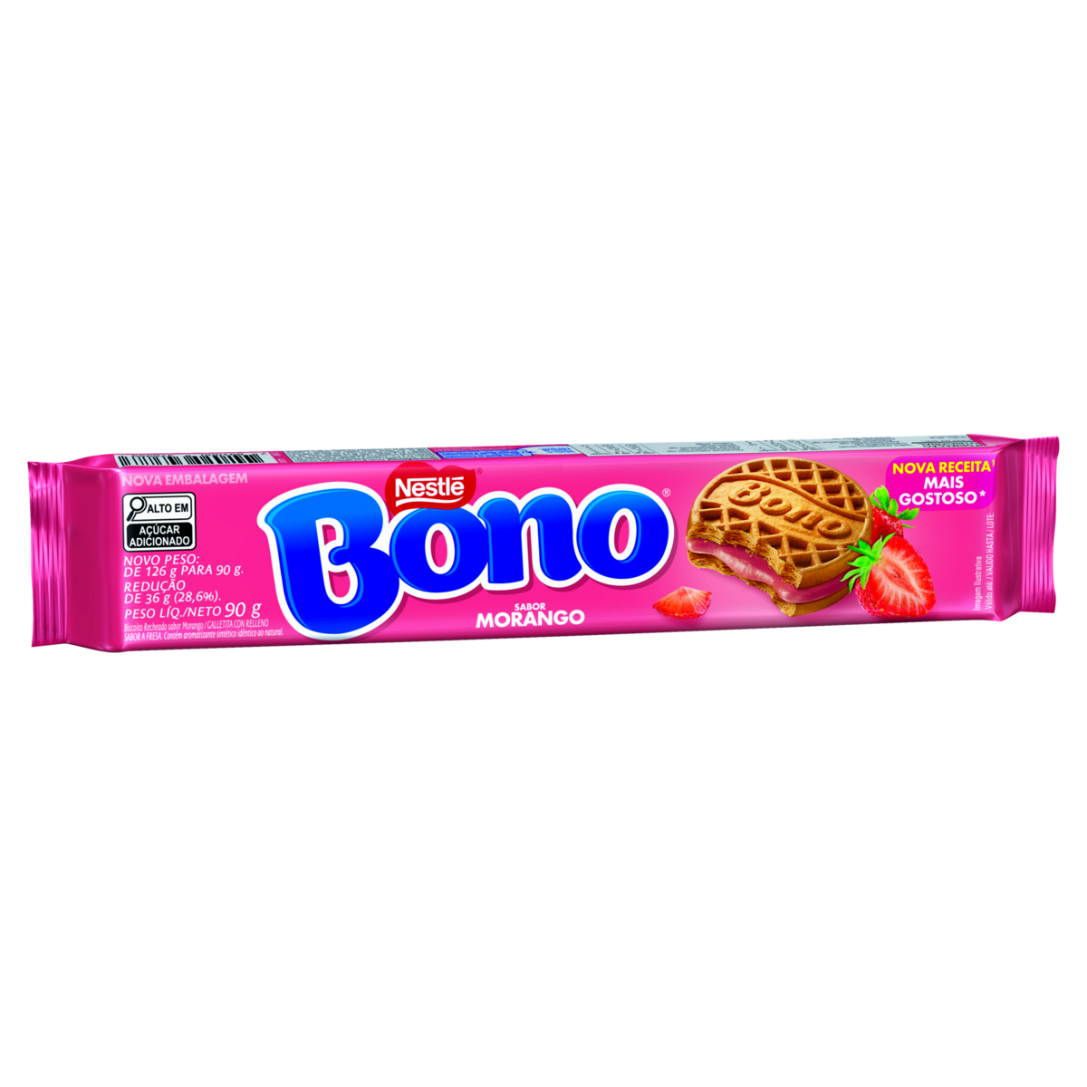 Biscoito Recheio Morango Bono Pacote 90g