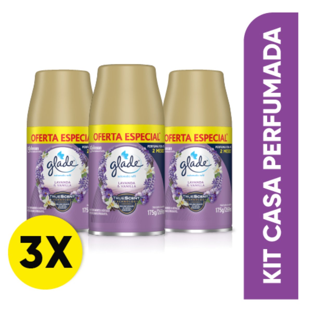 Pack 3 Desodorizadores Glade Automatic Spray Refil Lavanda & Baunilha 269ml 
