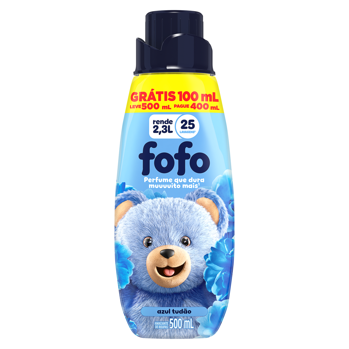 Amaciante de Roupa Concentrado Azul Tudão Fofo Frasco Leve 500ml Pague 400ml