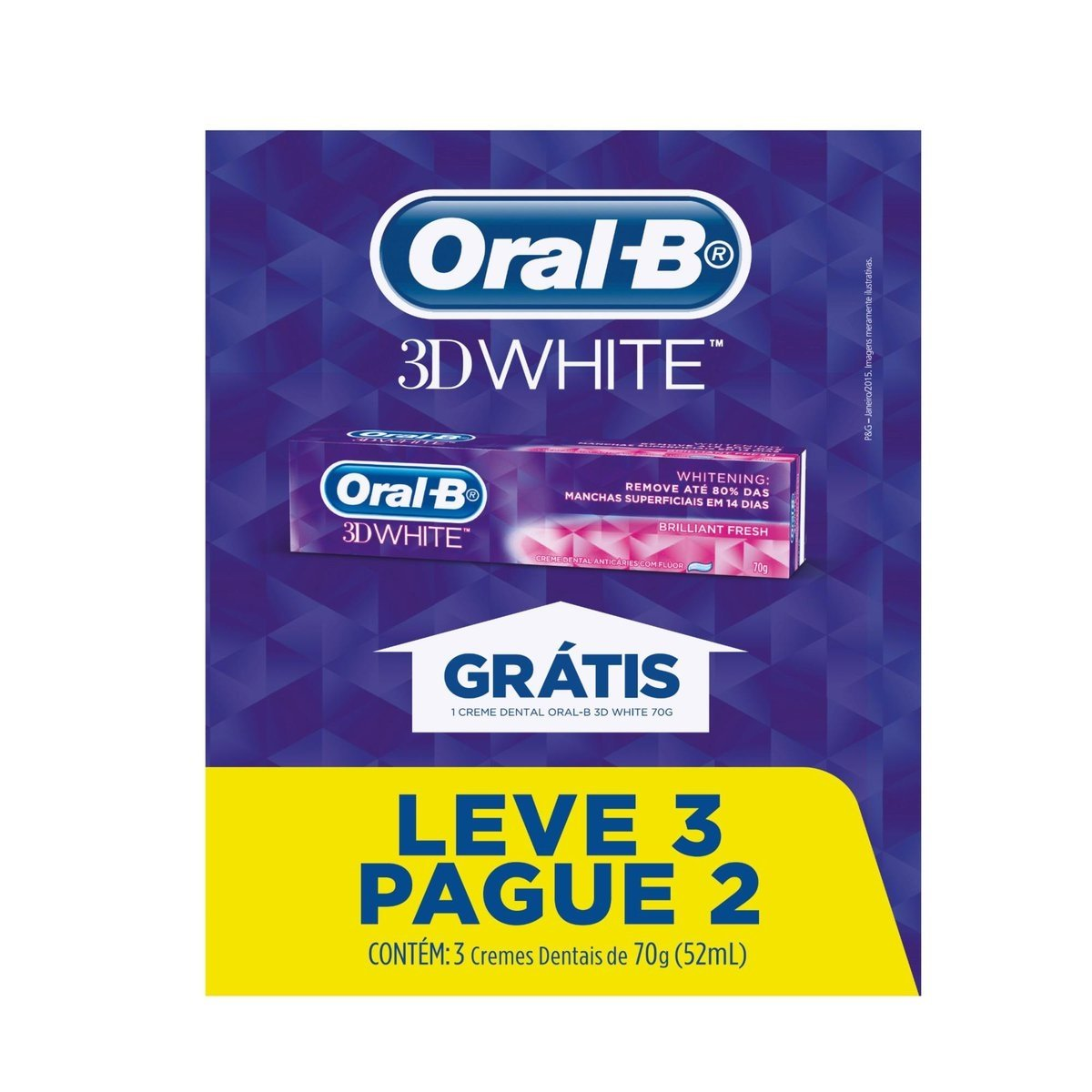 Pack Creme Dental Oral-B 3D White Brilliant Fresh Caixa 70g Cada Leve 3 Pague 2 Unidades