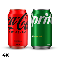 Kit 4 Coca-Cola Zero Lata 350ml + 4 Sprite Zero Lata 350ml
