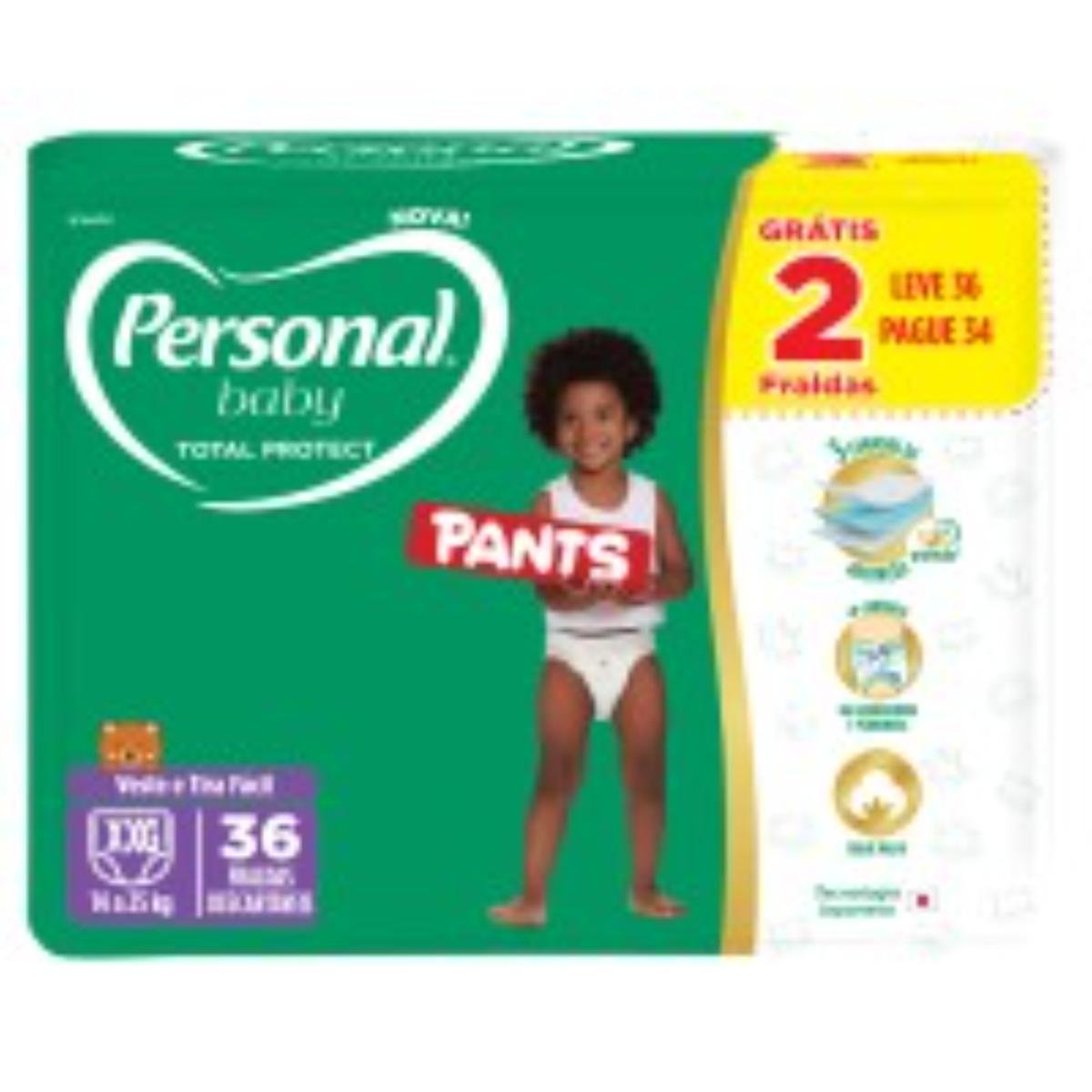 Fralda Descartável Pants Personal Baby Total Protect XXG Pacote Leve 36 Pague 34 Unidades