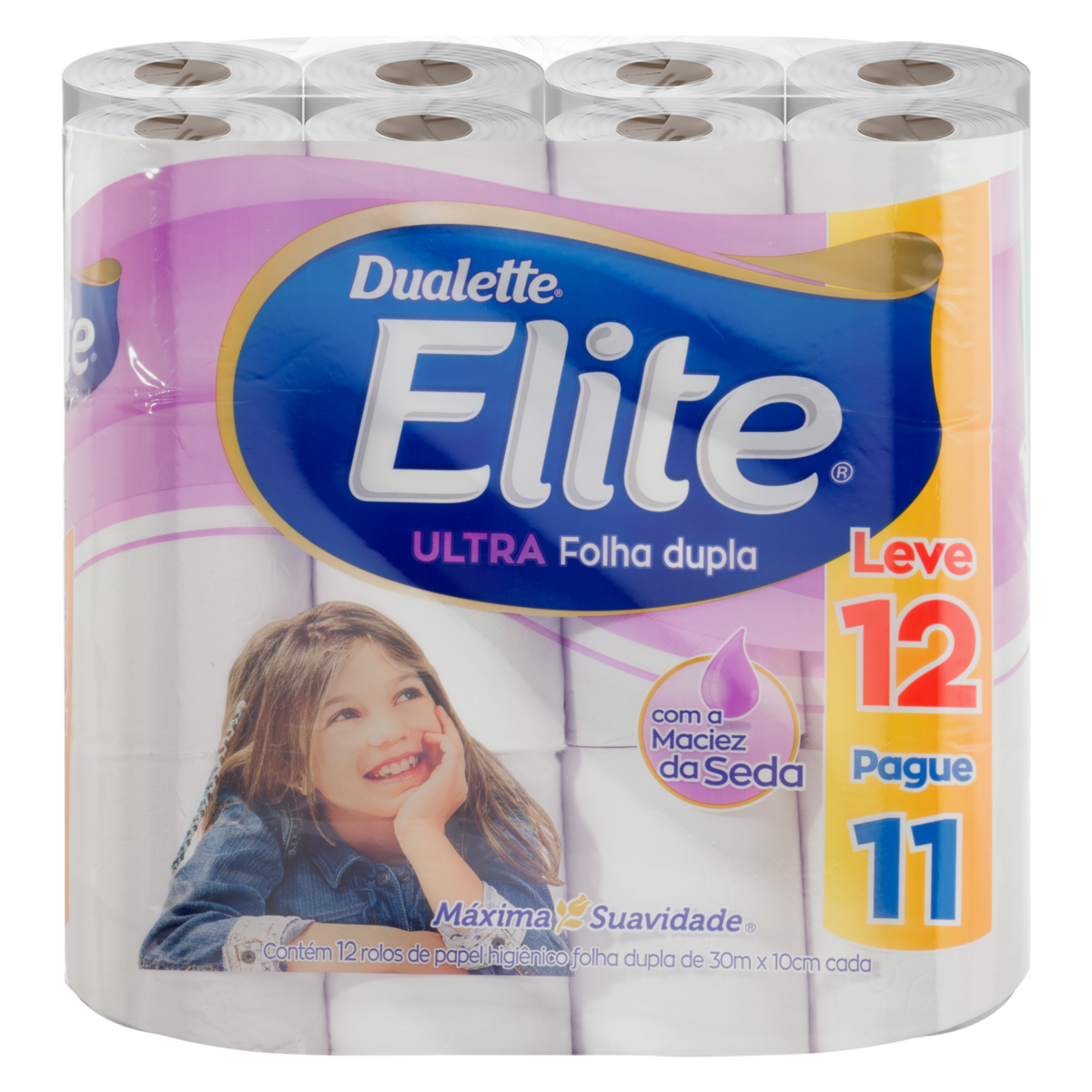 Papel Higiênico Folha Dupla Dualette Elite Ultra 30m Pacote Leve 12 Pague 11 Unidades