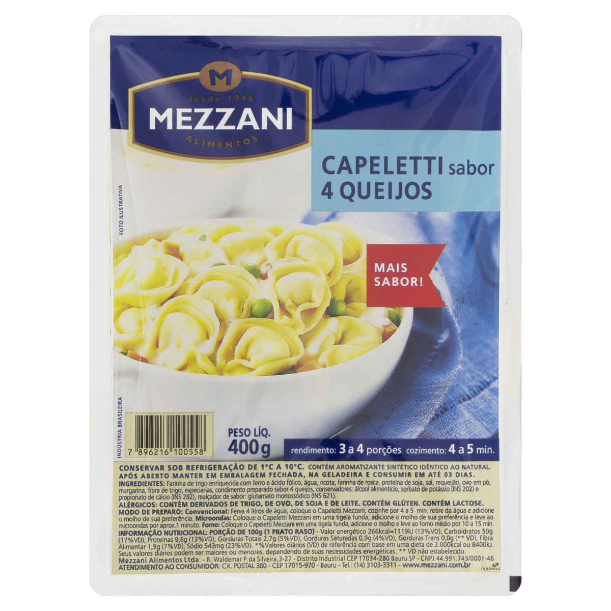 Capeletti 4 Queijos Mezzani Bandeja 400g