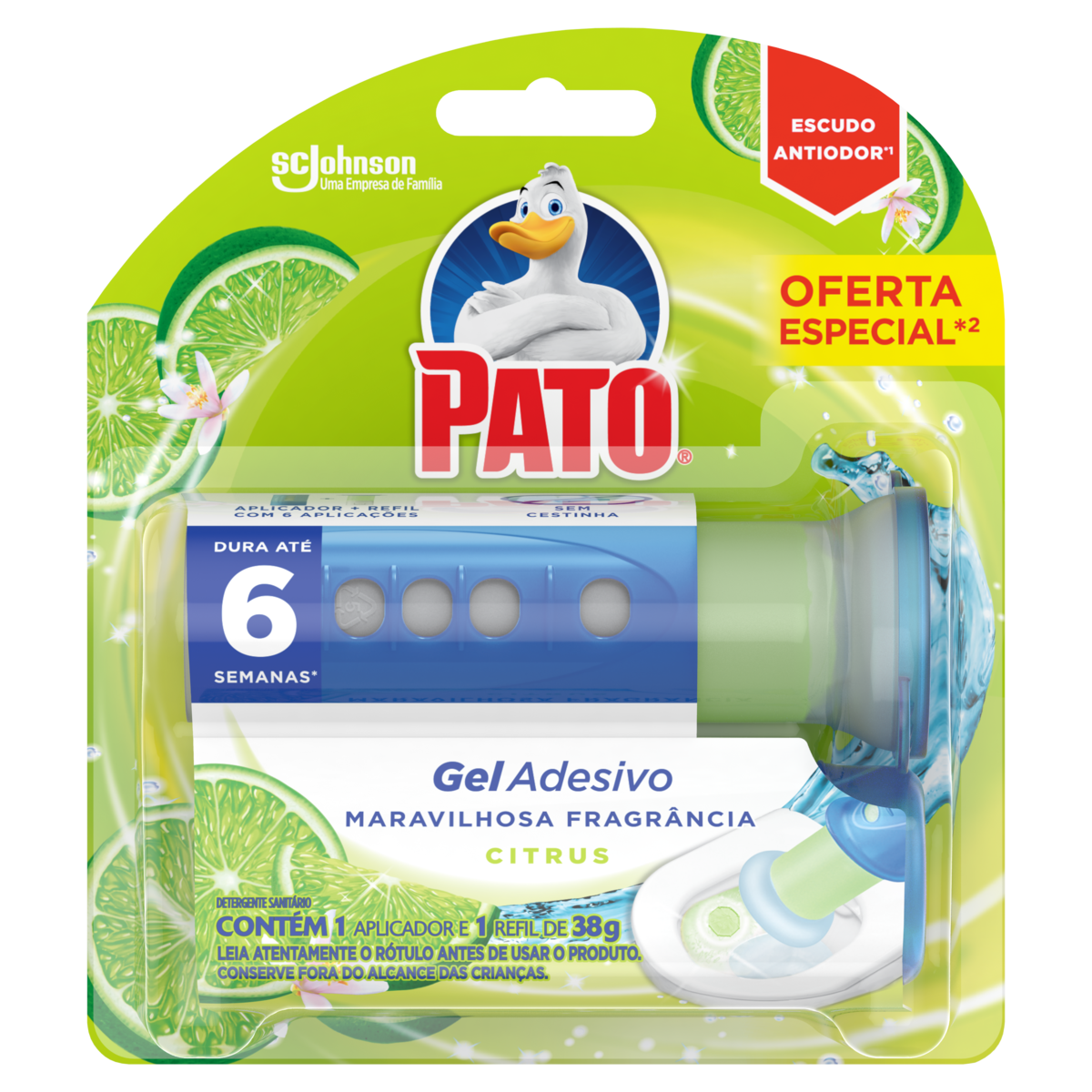 Detergente Sanitário Gel Adesivo com Aplicador Citrus Pato 38g Refil Oferta Especial