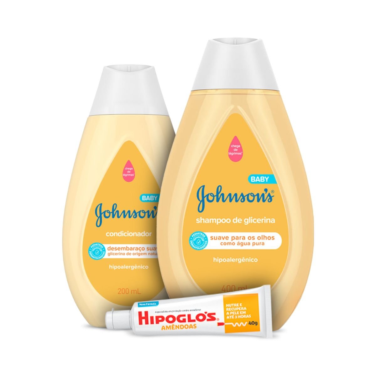 Kit 1 Condicionador JOHNSON¿S Baby Regular 200ml + 1 HIPOGLÓS® Amêndoas Creme Preventivo De Assaduras, 40g + 1 Shampoo JOHNSON'S Baby de Glicerina 400 ml 