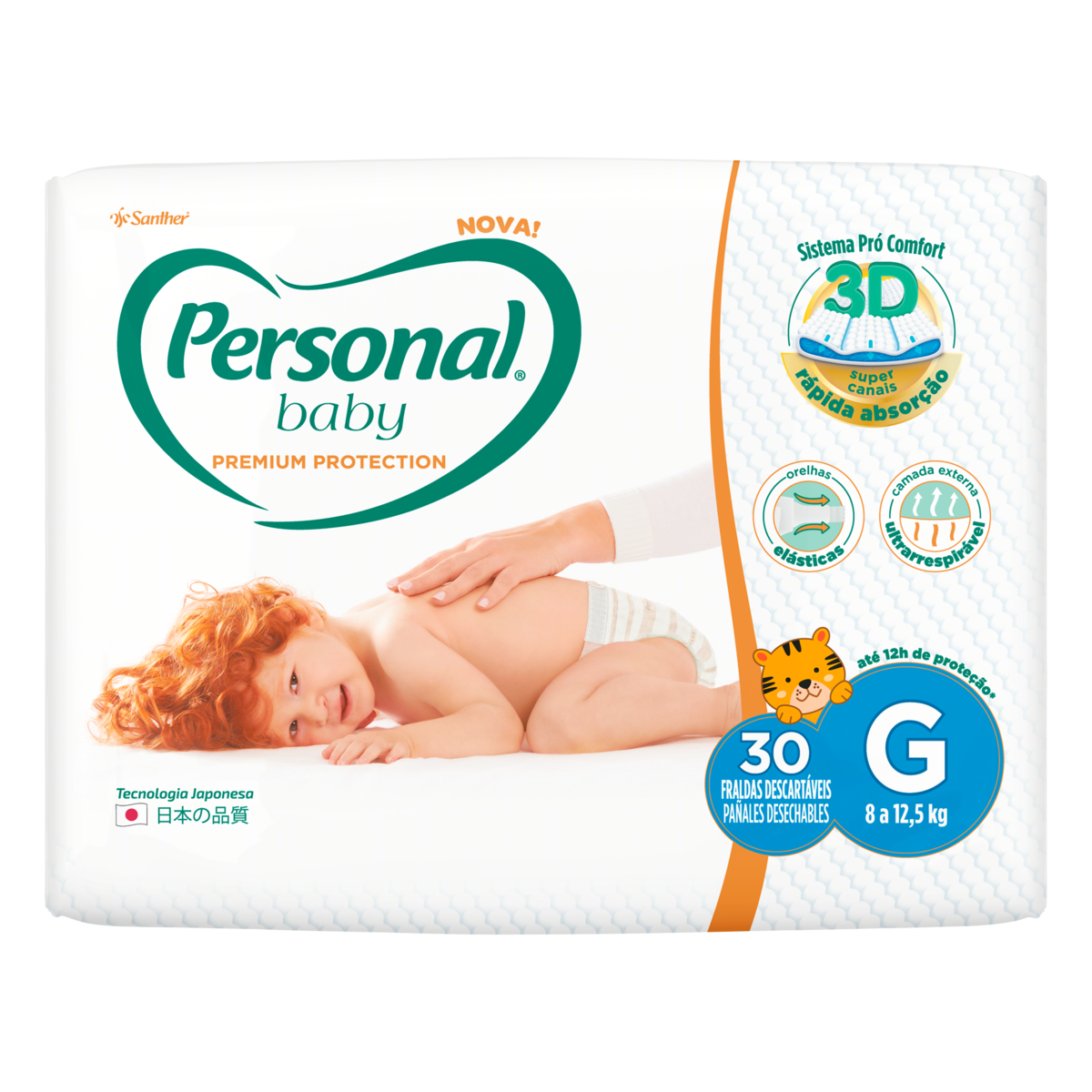 Fralda Descartável Personal Baby Premium Protection G Pacote 30 Unidades