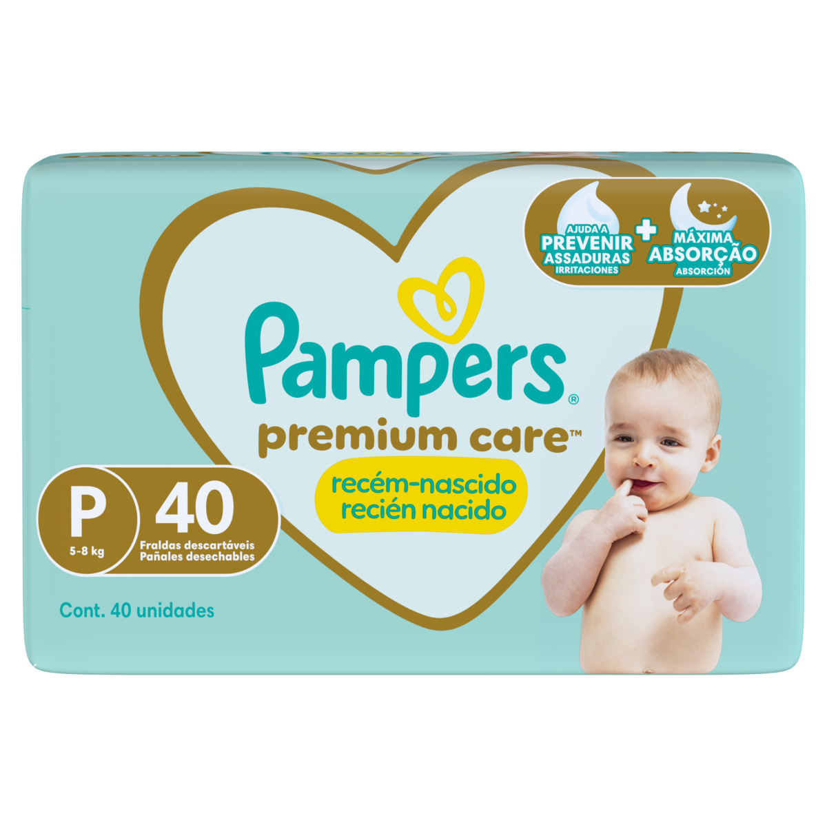 Fralda Descartável Infantil Pampers Premium Care P Pacote 40 Unidades