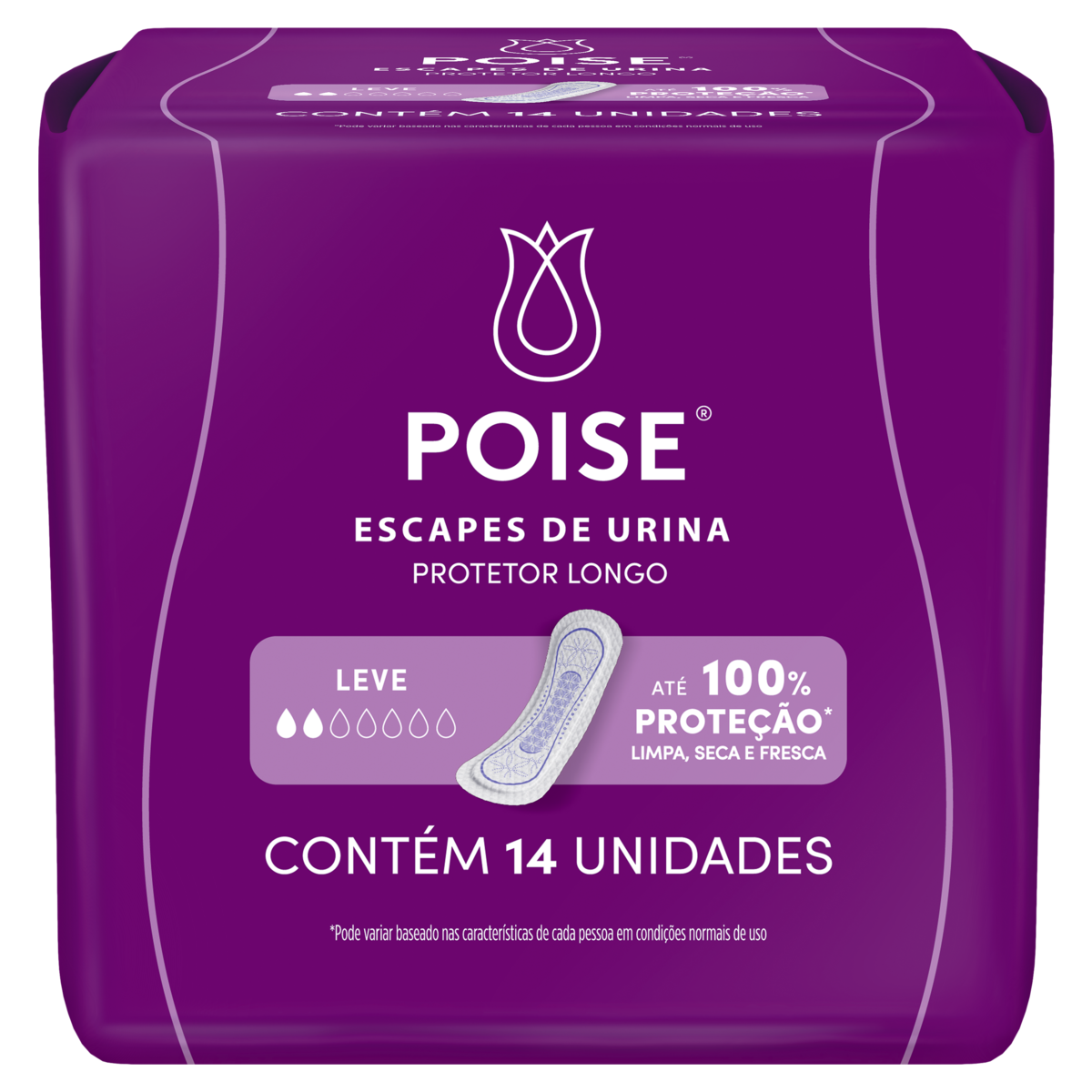 Protetor Diário sem Abas para Escapes de Urina Poise Longo Pacote 14 Unidades