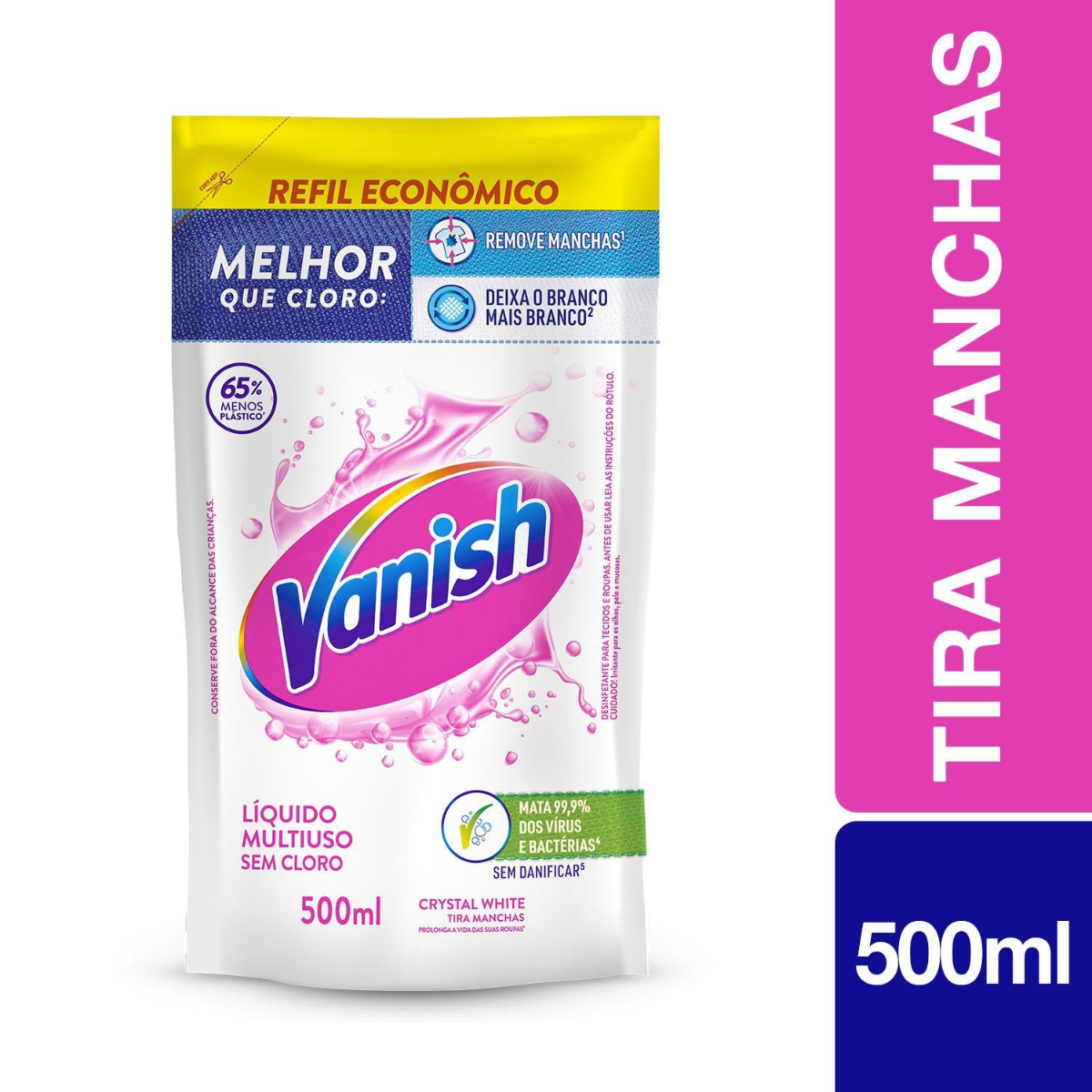Tira-Manchas Gel Multiuso Vanish Crystal White Sachê 500ml Refil Econômico