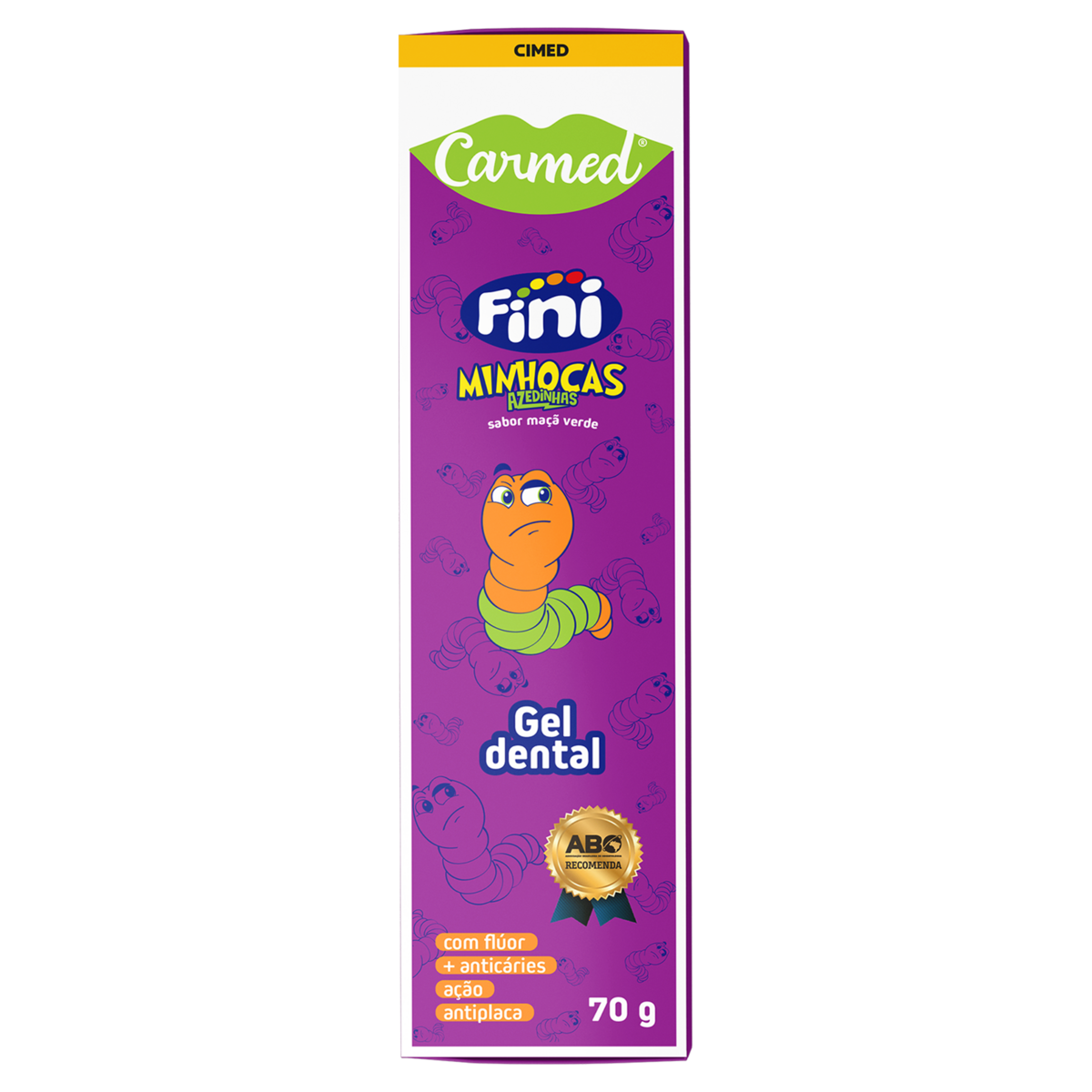 Gel Dental Infantil com Flúor Fini Minhocas Azedinhas Maçã-Verde Carmed Caixa 70g