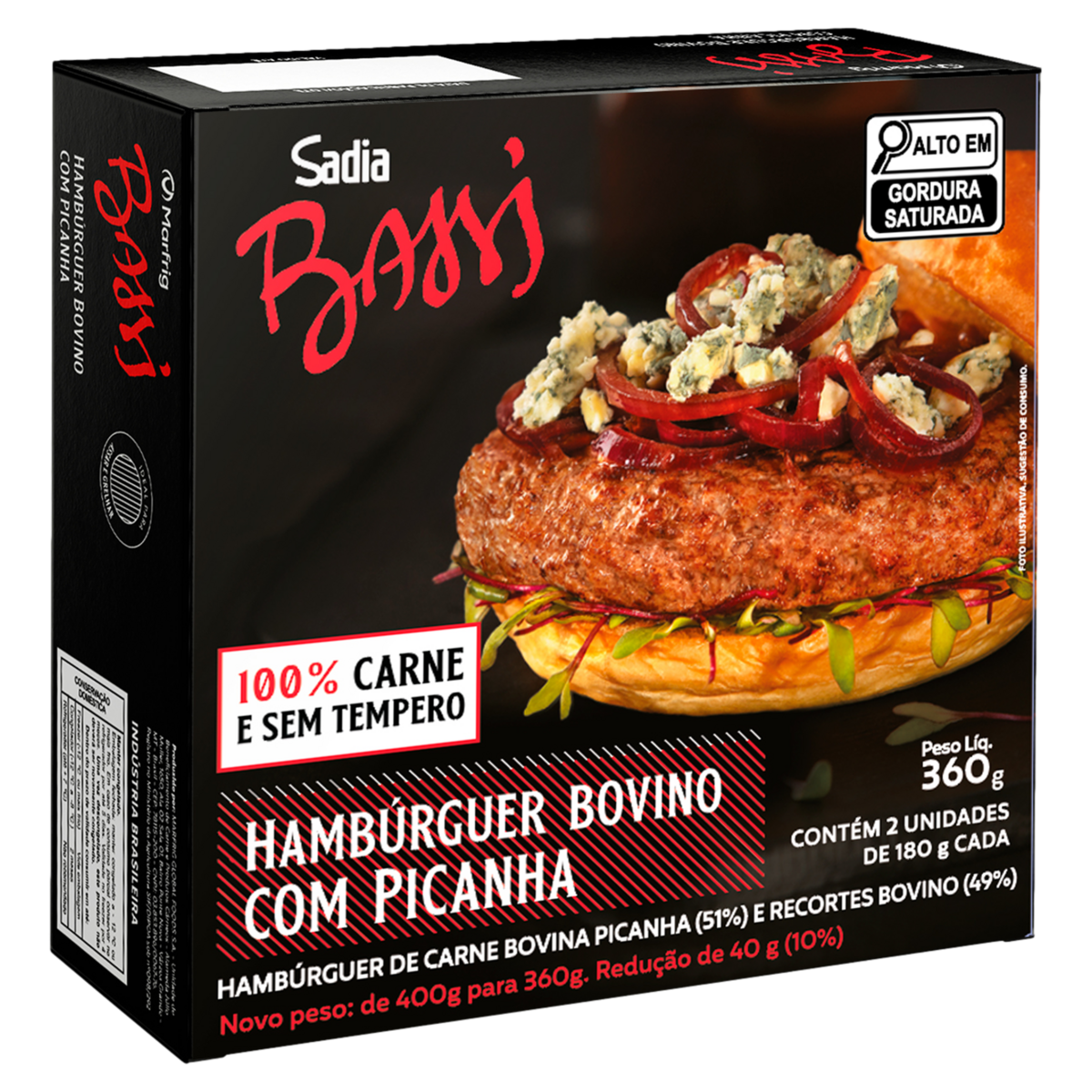 Hambúrguer de Carne Bovina Picanha Sadia Bassi Caixa 360g 2 Unidades
