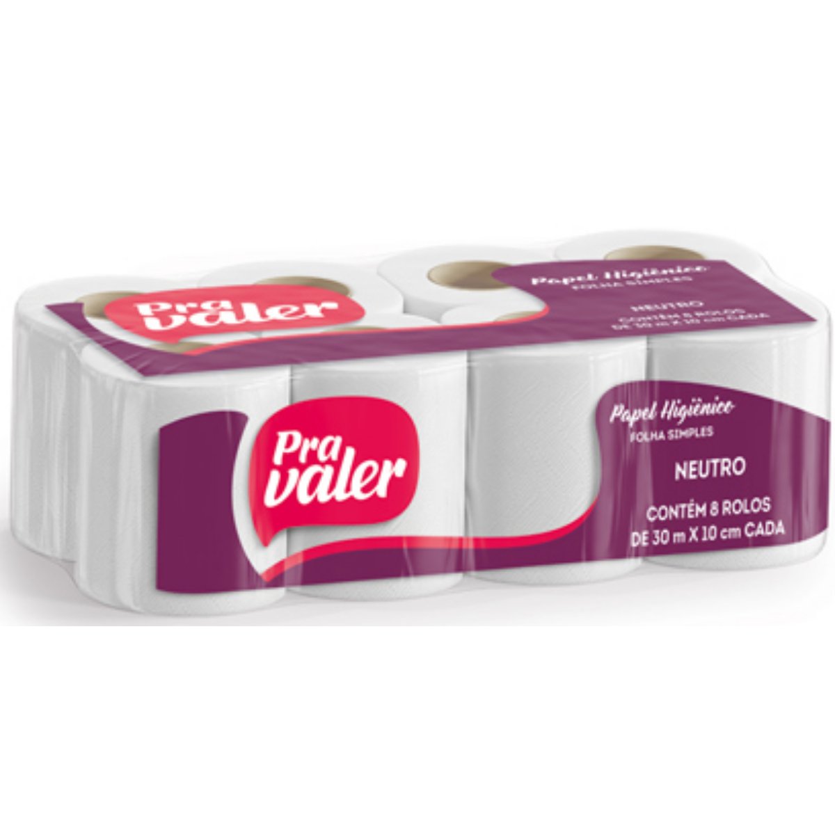 Papel Higiênico Folha Simples Neutro Pra Valer 30m Pacote 8 Unidades