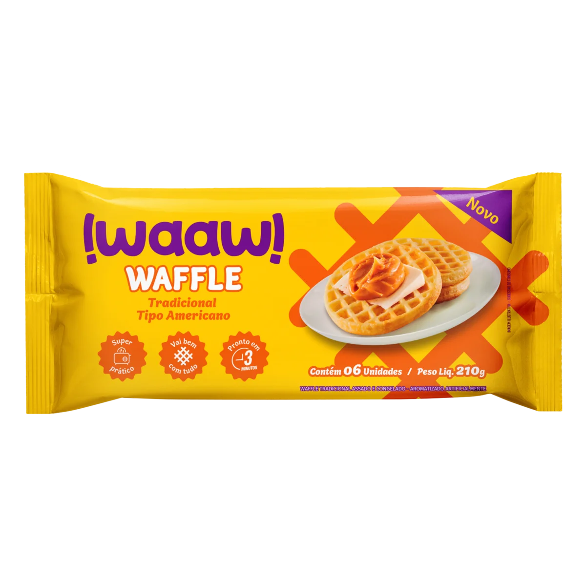 Waffle Congelado Tradicional !Waaw! Pacote 210g 6 Unidades