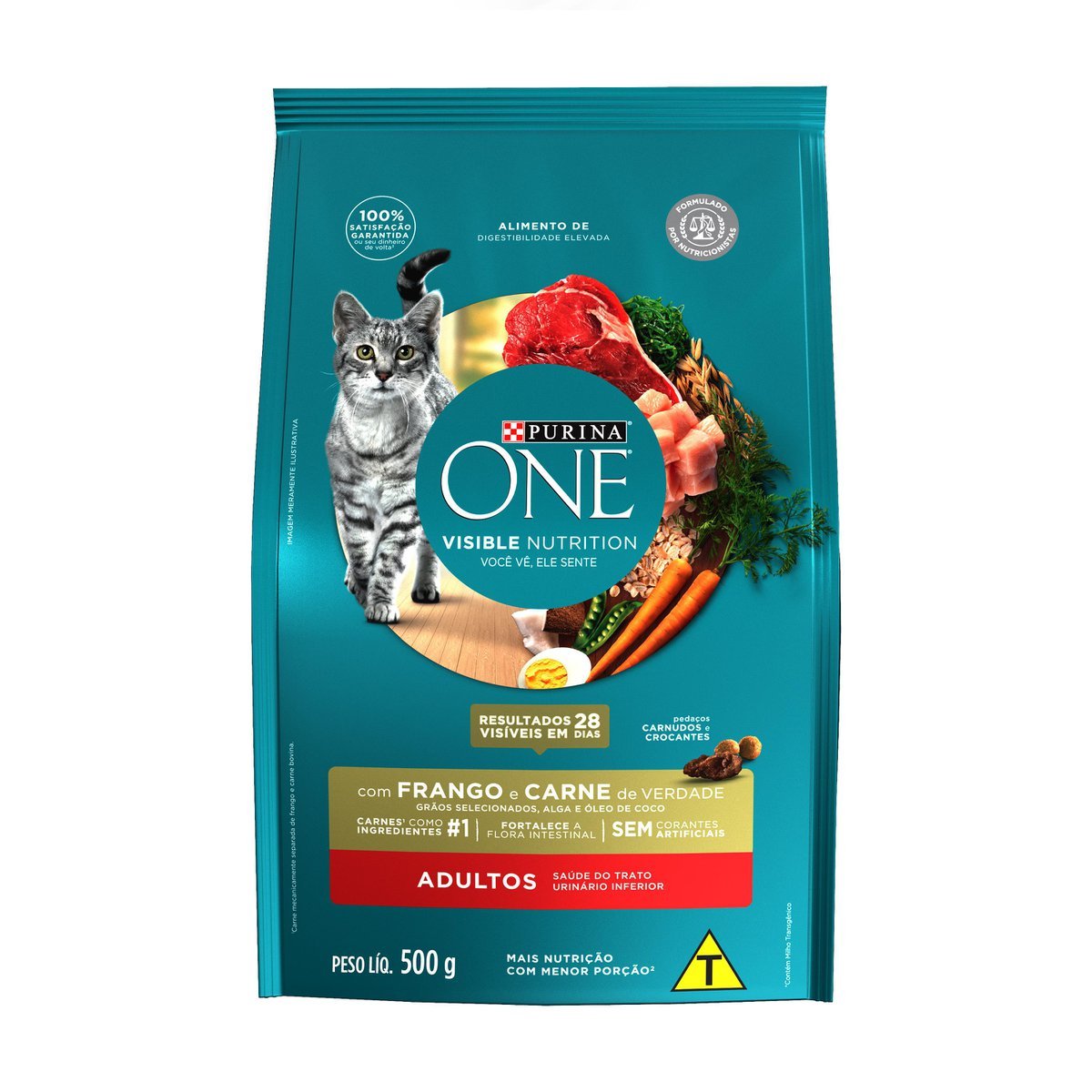NESTLÉ® PURINA® ONE® Ração Seca para gatos adultos todas as raças Frango e Carne 500g