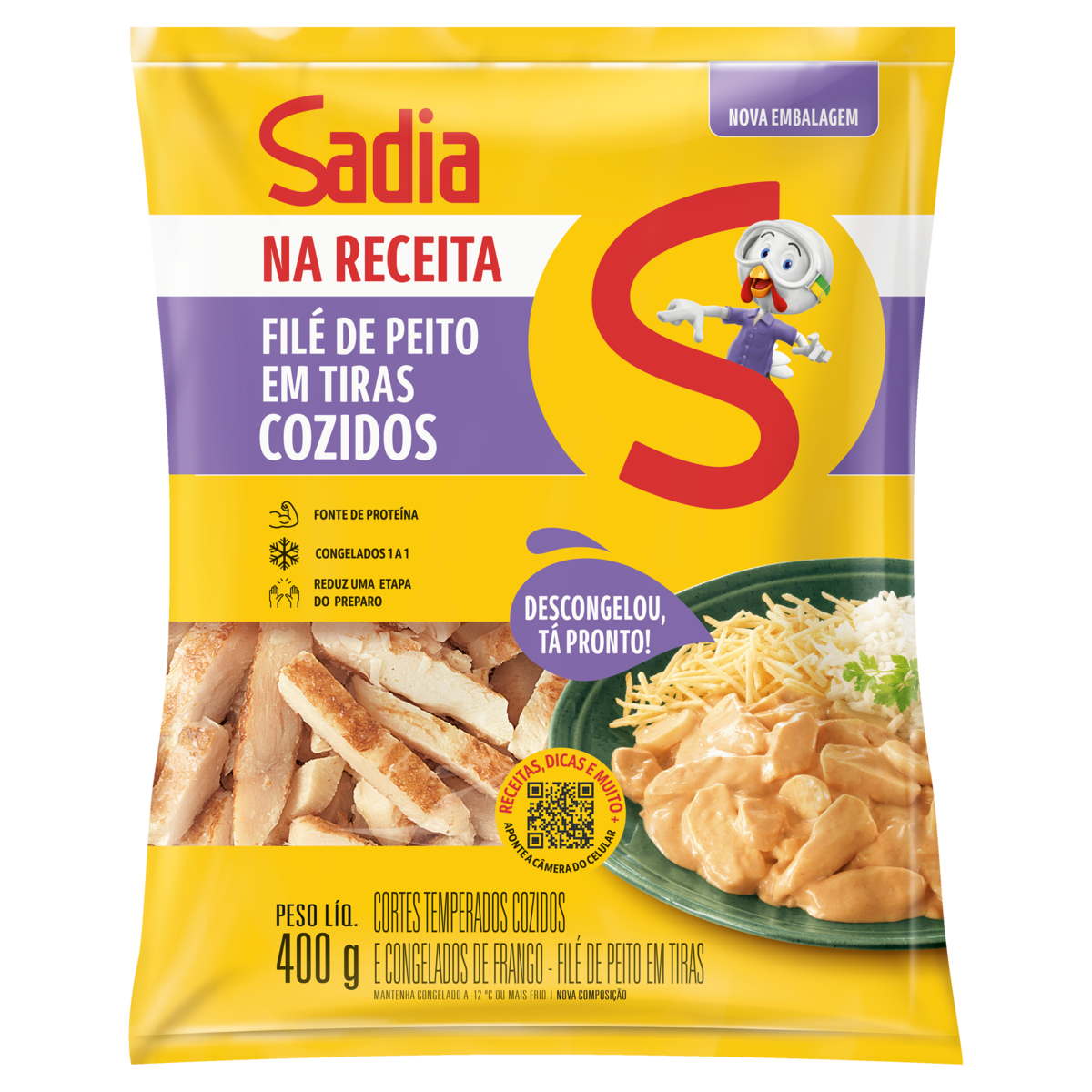 Peito Frango Temperado Cozido Congelado Tiras 400g Sadia Na Receita