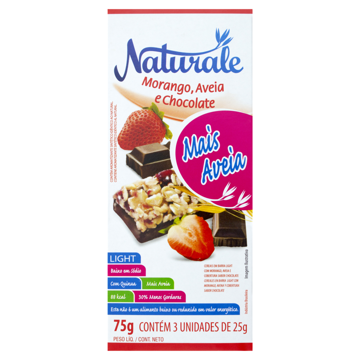 Pack Barra de Cereal Morango, Aveia Cobertura Chocolate Light Naturale Caixa 75g 3 Unidades