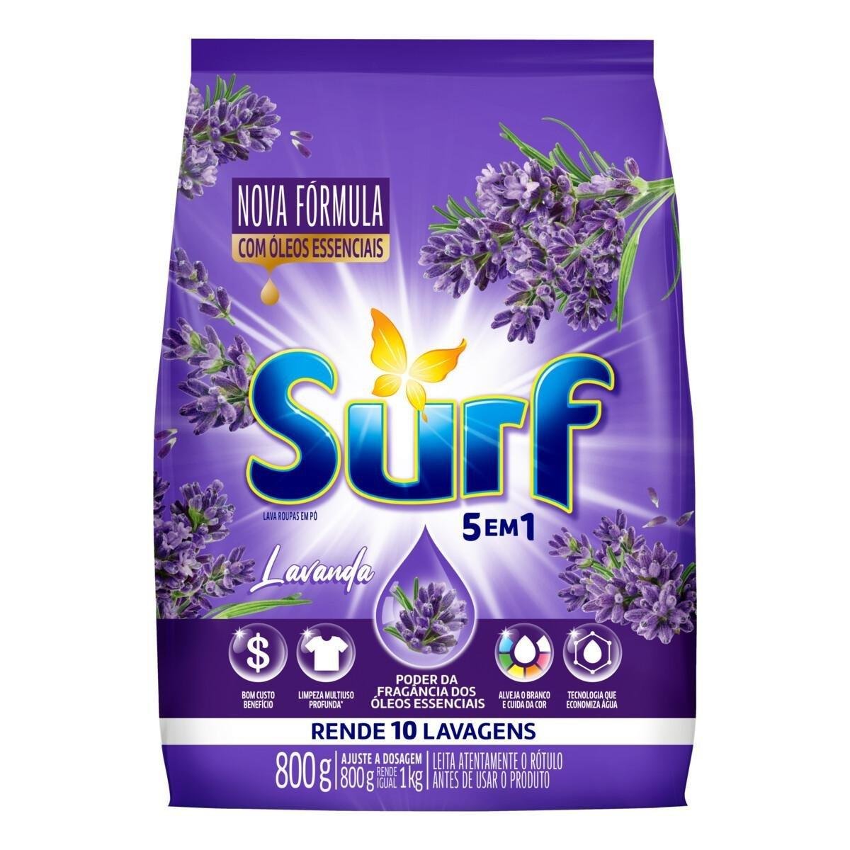 Lava-Roupas Pó Lavanda Surf Pacote 800g