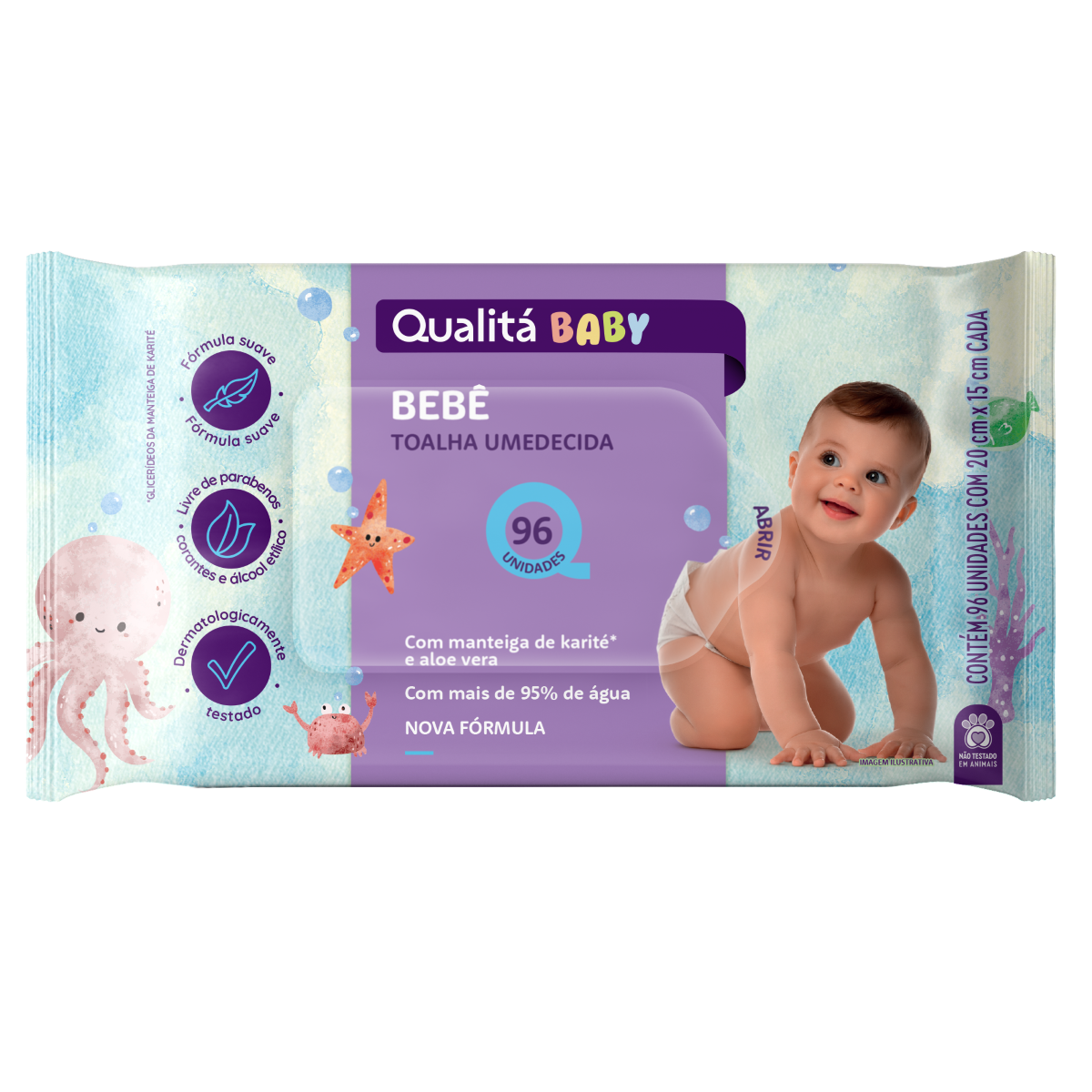 Toalha Umedecida Bebê Qualitá Pacote 96 Unidades