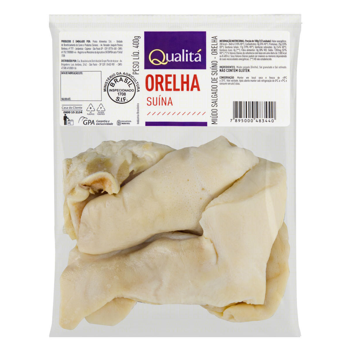 Orelha Suína Salgada QUALITÁ 400g