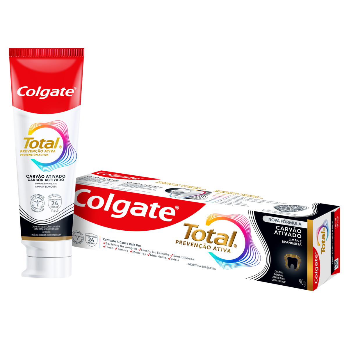 Creme Dental Carvão Ativado Colgate Total 12 Caixa 90g