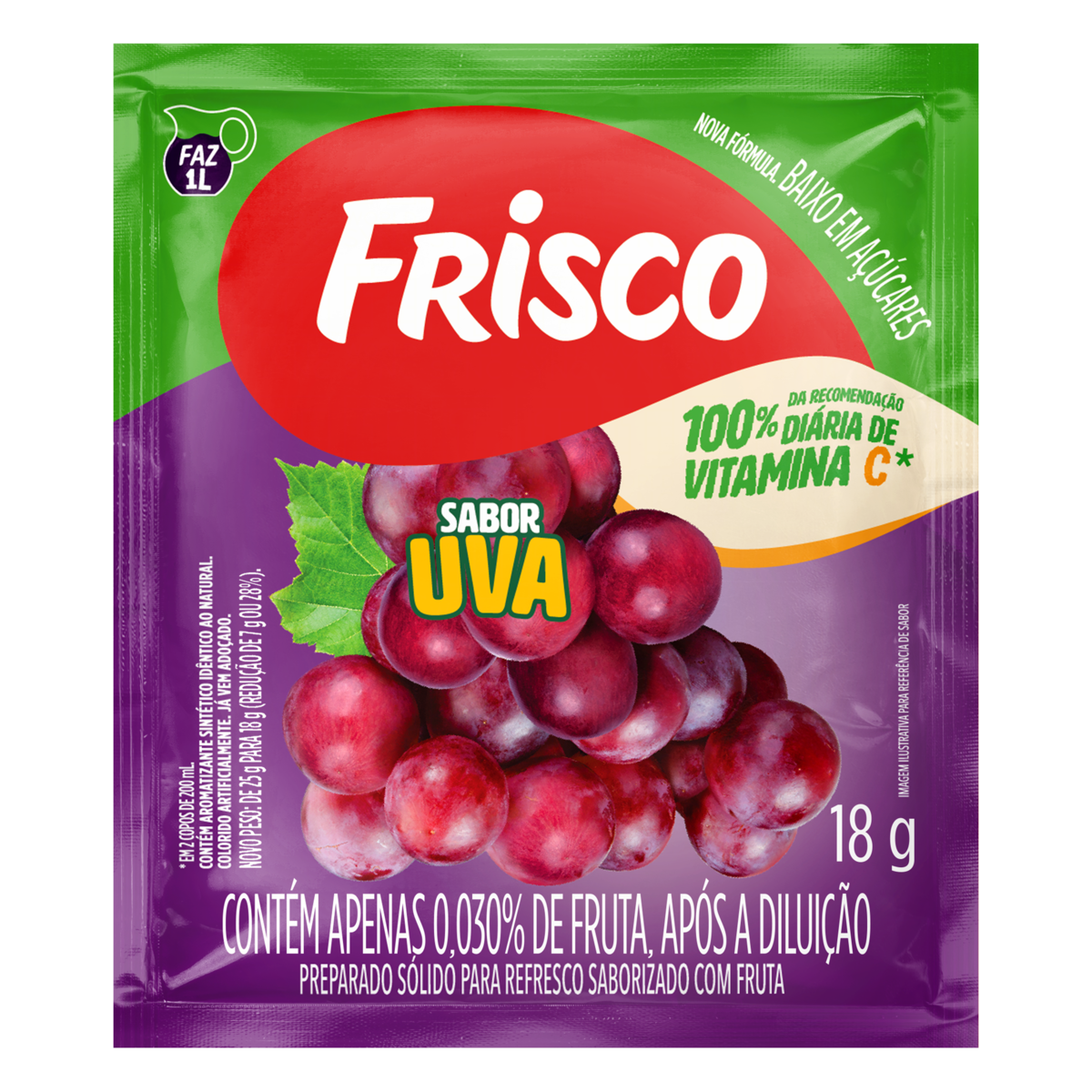 Refresco em Pó Uva Frisco Pacote 18g