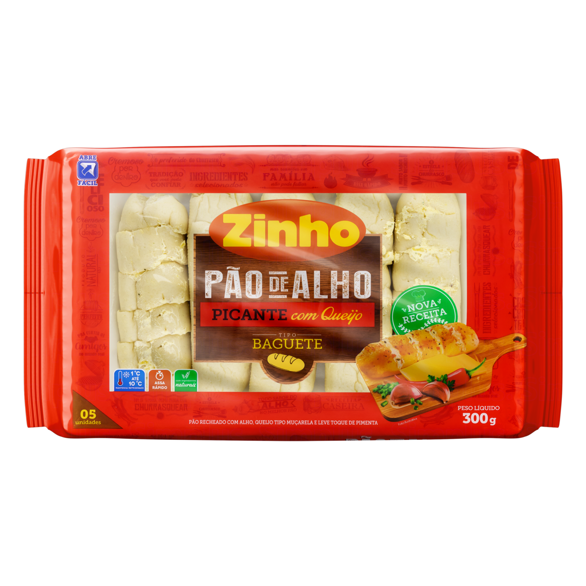 Pão de Alho Baguete Picante Recheio Queijo Zinho Pacote 300g