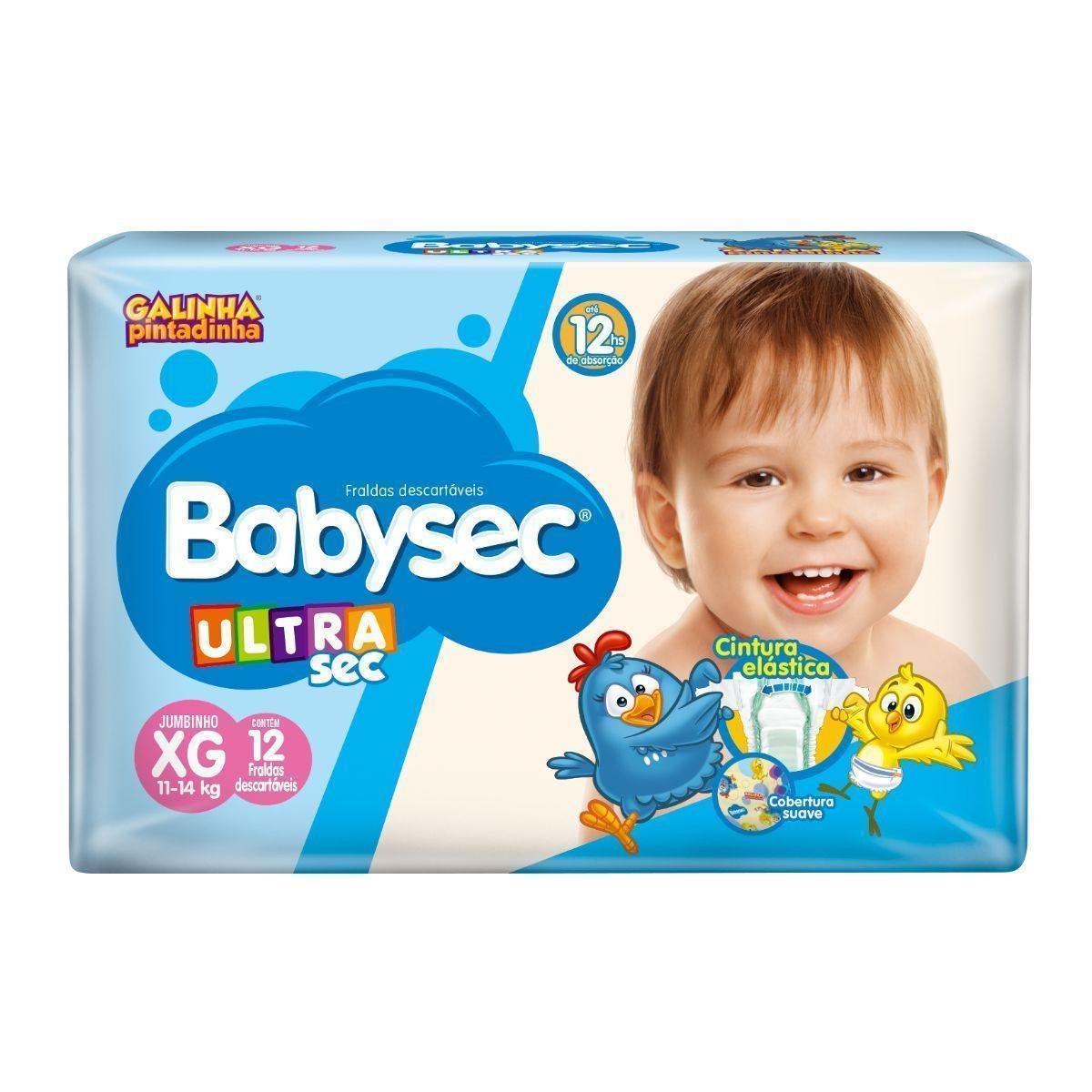 Fralda BABYSEC Galinha Pintadinha Ultra Sec Tamanho Extra Grande com 12 Unidades