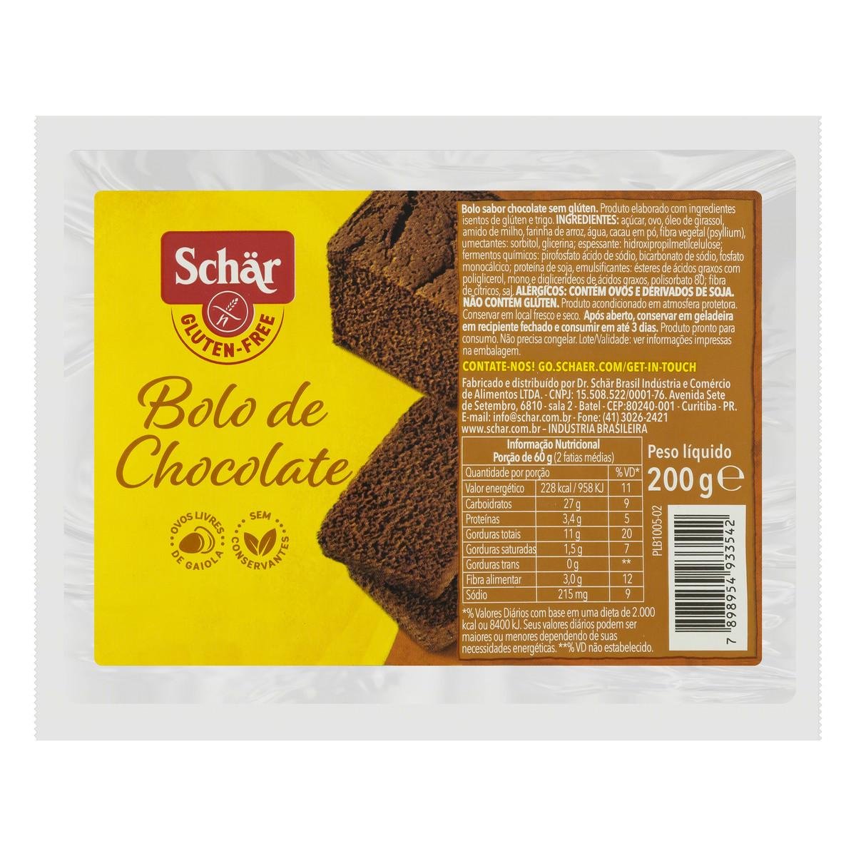 Bolo Chocolate sem Glúten Schär Pacote 200g