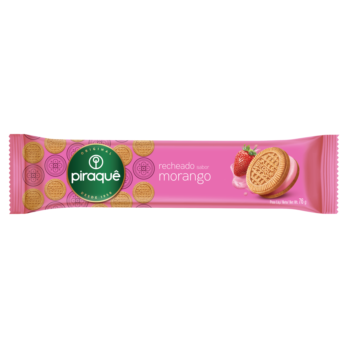 Biscoito Recheio Morango Piraquê Pacote 76g