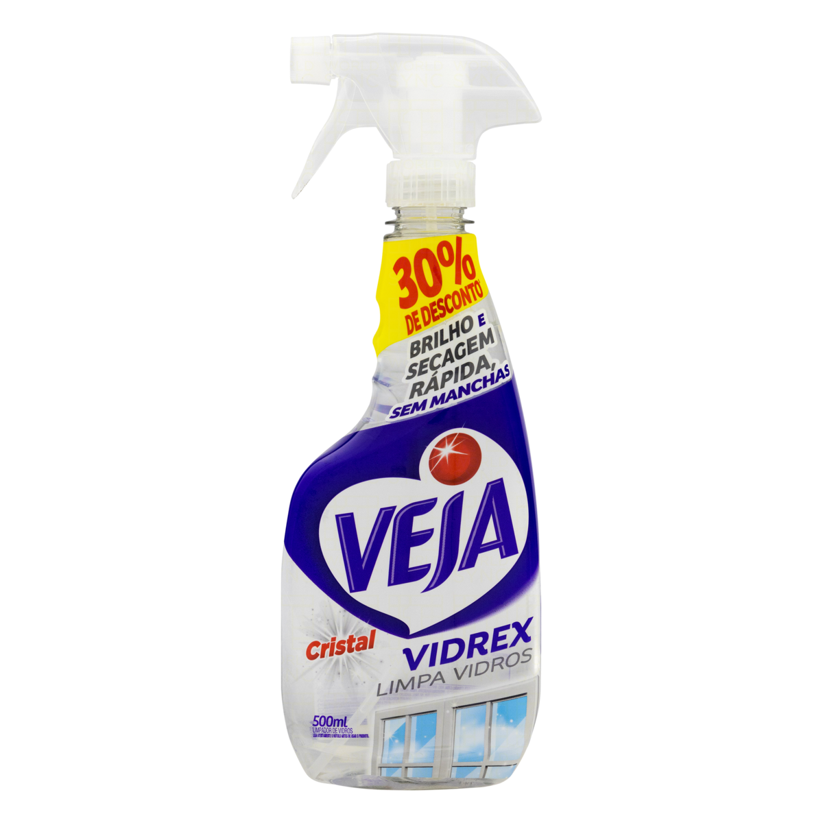 Limpa-Vidro Cristal Veja Vidrex Frasco 500ml Borrifador Grátis 30% de Desconto